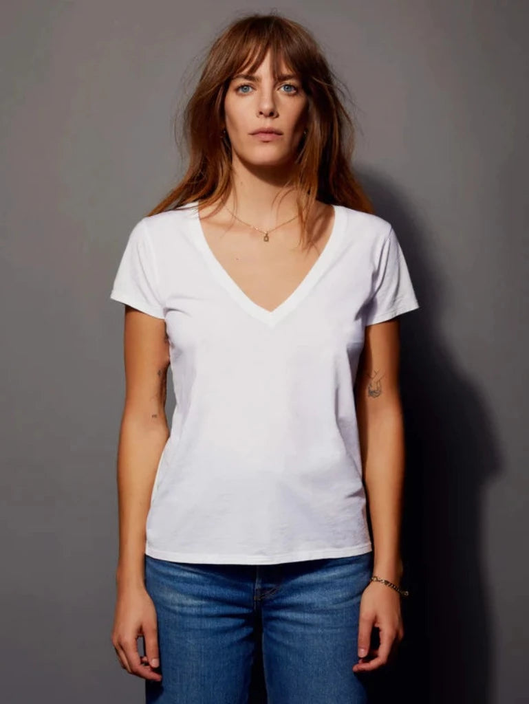 Blair slim V-neck tee, boutique women’s apparel from Ella Collective Raleigh.