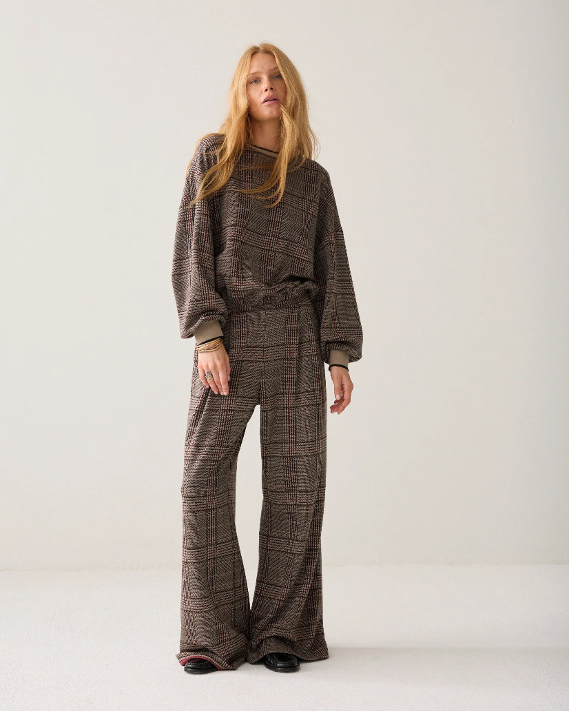 Check Jacquard Wide Leg Trouser