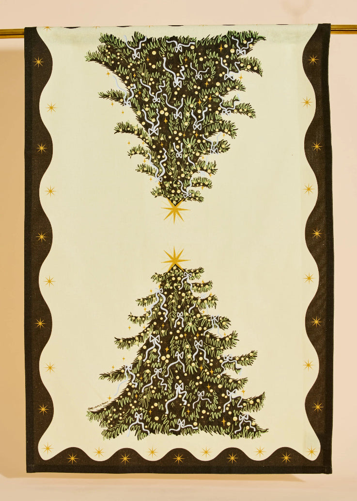 Christmas Tree with Bows Cotton Tea Towel