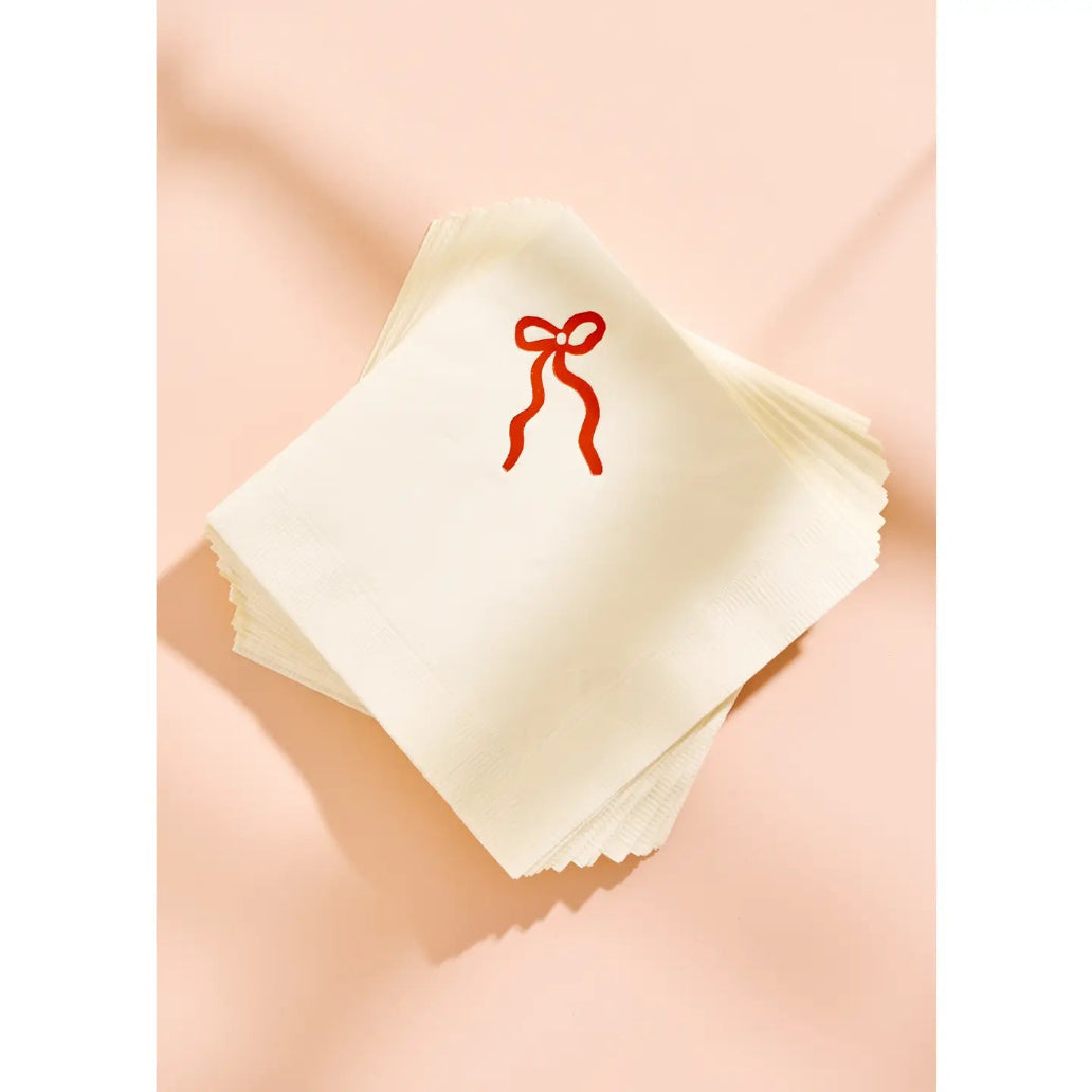 Classic Red Bow Cocktail Paper Beverage Napkins