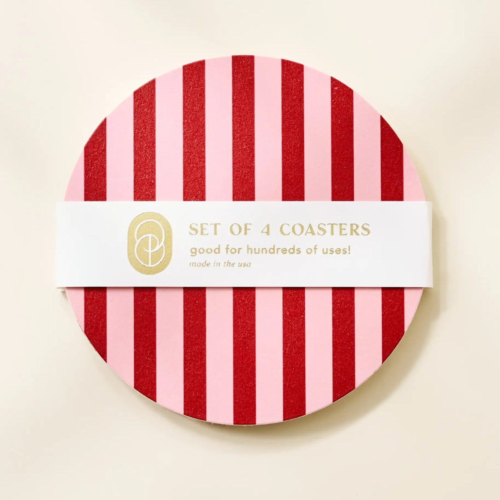 Pink and Maroon Striped Coasters