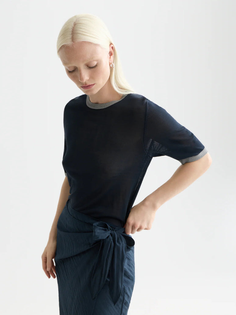 Stripe Trim SS Pullover