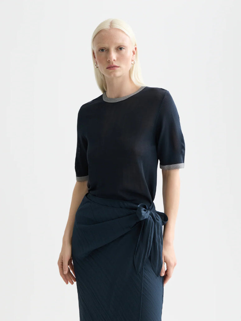 Stripe Trim SS Pullover