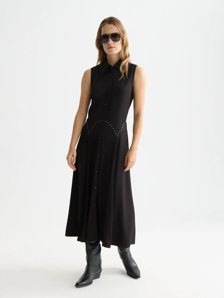 Studded Button Midi Dress