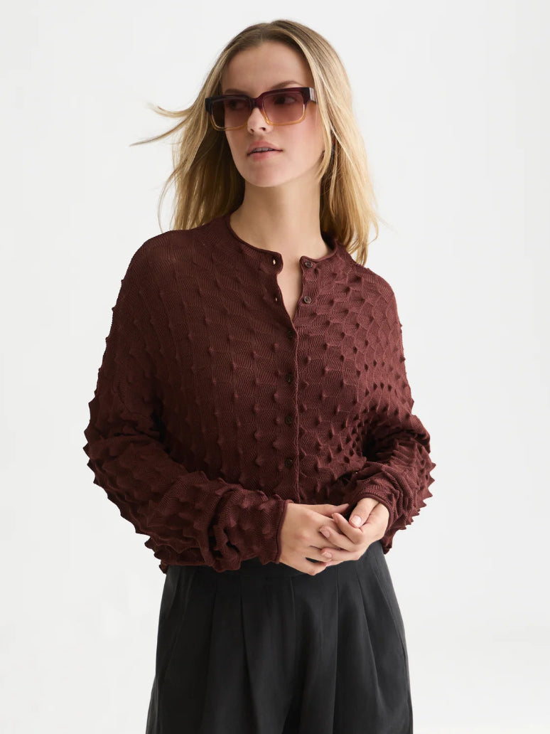 Textured Stitch Funnel Neck Cardigan