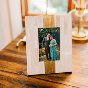 Brass and beige picture frames, boutique home décor accents | Raleigh, NC home gifts