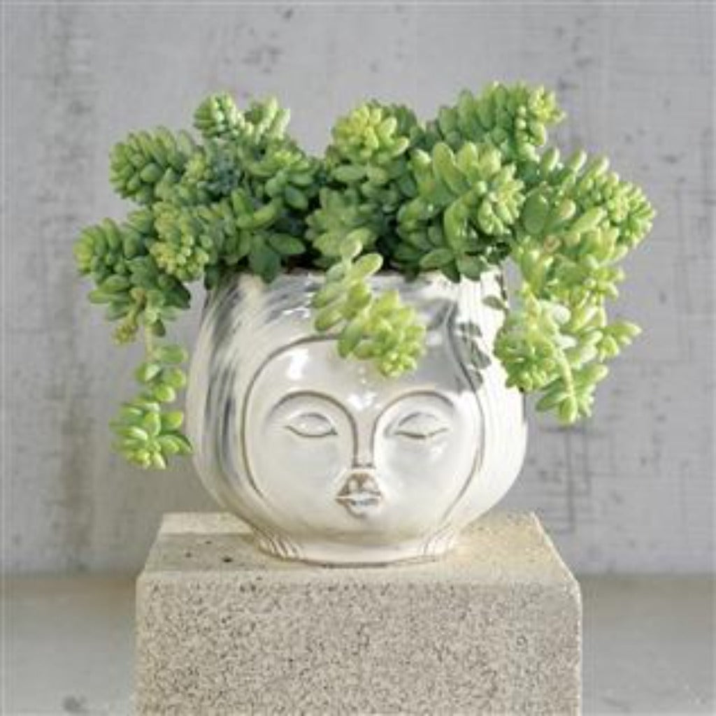 Pucker Up ceramic planter with lips design, playful home décor from Raleigh boutique.
