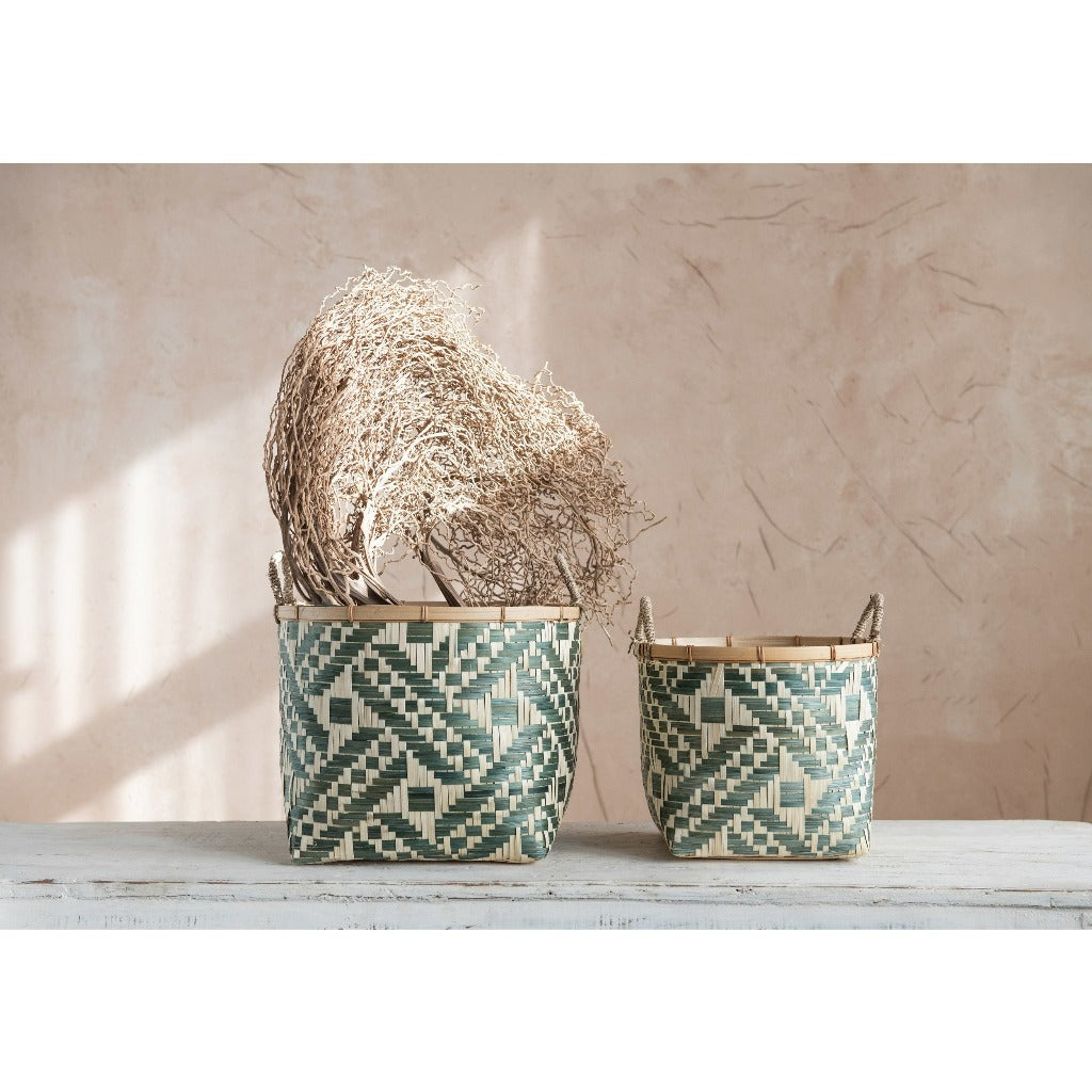 Hand woven bamboo baskets, boutique decorative storage from Ella Collective Raleigh.