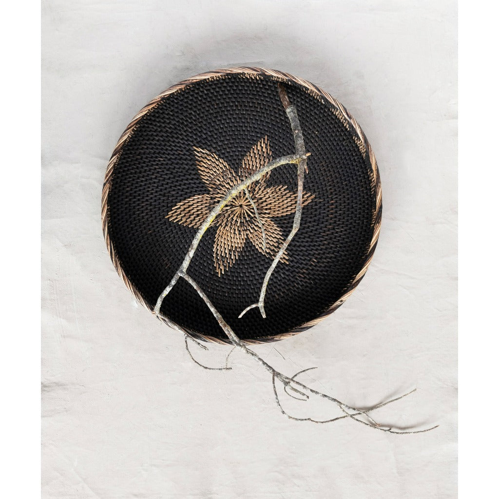 Hand woven rattan tray, boutique home décor accent from Ella Collective Raleigh.