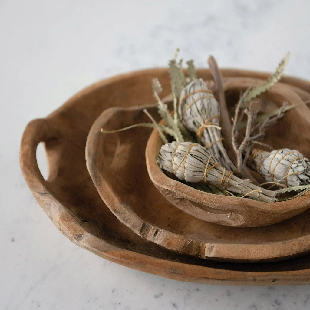 Teakwood bowl, boutique natural wooden home décor from Ella Collective Raleigh.